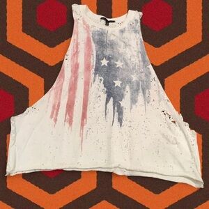 Truly Madly Deeply @ UO USA Distressed American Flag 🇺🇸 Crop Muscle Tee